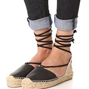Soludos Leather Lace Up Espadrille Flats